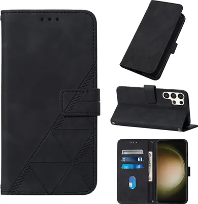 Produktbild von Galaxy S25 Ultra Hülle, Schlank Prägung Leder Kartenfächer Schutzhülle mit Ständer für Samsung Galaxy S25 Ultra Schwarz