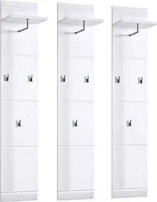 Produktbild von Garderobenpaneel Set DANARO-01 Hochglanz weiß (3-teilig), B x H x T ca. 130 x 153 x 23 cm