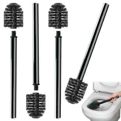 Image de Ensemble de brosses de toilettes 4 pièces, noir, manche en acier inoxydable, têtes de brosse remplaçables, design ergonomique et moderne, haute qualité pour la salle de bains et les toilettes (Ø 7 cm, noir)