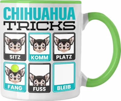 Produktbild von Trendation - Chihuahua Besitzer Tasse Geschenk Lustiger Spruch Geschenkidee Chihuahua Tricks Bleib (Grün)