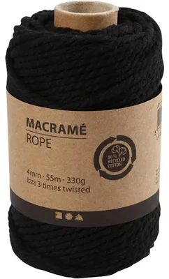 Immagine prodotto di Filato per macramè nero 4 mm 55 m 330 g a tre capi
