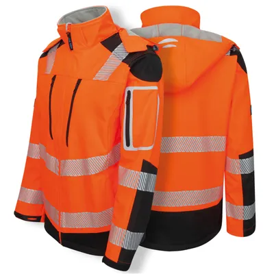 Produktbild von PRO FIT Arbeitsjacke Warnschutz Softshelljacke, Neonorange/Schwarz, Reflektierende Streifen, Wind- & Wasserabweisend, Atmungsaktiv, Gr. S, 1 Stück