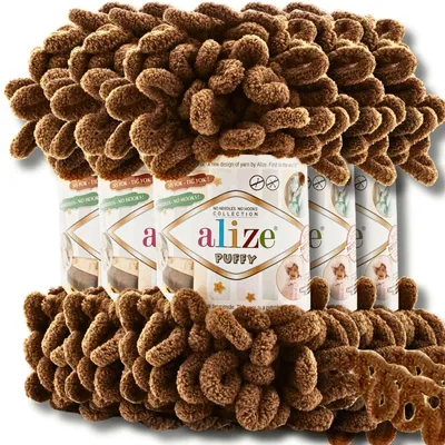 Obrázok produktu pre Alize 5x 100 g vlna Puffy, jednofarebná, na háčkovanie a pletenie (Mocha Brown – 321)