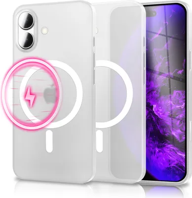 Image de Étui MagSafe "Thinix Glow" pour Apple iPhone 17 - 0,3mm Extrêmement Fin, Anneau Magnétique Lumineux, Aspect Frosted, Ultra Slim Case - Néon Blanc Transparent