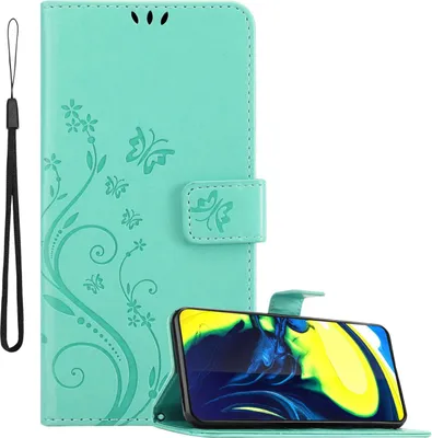 Image de Cadorabo Housse pour Samsung Galaxy A80 / A90 4G en FLORAL TURQUOISE Housse de protection au design floral avec fermeture magnétique, fonction stand et porte-cartes Flip Case Flower Cover Etui Handy Klapp Hülle Book Tasche
