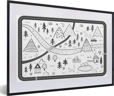 Produktbild von MuchoWow® Gerahmtes Poster Zeichnung - Berge - Kinder - Illustration 60x40 cm - Poster mit Schwarzem Bilderrahmen Wandposter Rahmen Foto Bilder - Schlafzimmer - Plakat in Rahmen - Drucken
