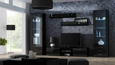 Produktbild von Furniture24 Wohnwand SOHO 4 modernes Wohnzimmer Schwarz  / Schwarz Hochglanz