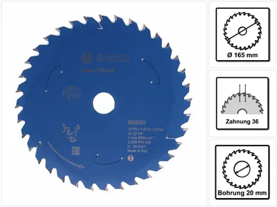 Obrázok produktu pre Bosch 2 608 644 508, Pevné drevo, mäkké drevo, 16,5 cm, 2 cm, 1 mm, 8500 ot/min, 1,5 mm