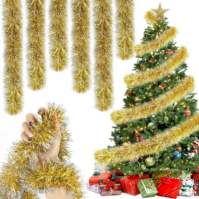 Productafbeelding van Kerstkrans, lametta, 5 stuks, 2 meter, geel, kunststof dennenkrans, geschikt voor buiten