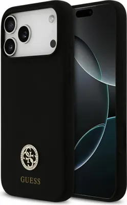 Image de Étui Guess Silicone Logo Strass 4G       MagSafe pour iPhone 17 Pro Max noir