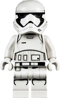 A LEGO minifigure of a First Order Stormtrooper from Star Wars.