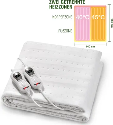Produktbild von Grafner elektrisches Wärmeunterbett 160 x 140 cm mit 2 Heizzonen, Fernbedienung mit 3 Temperaturstufen und Beleuchtung, Überhitzungsschutz, Abschaltautomatik, Leistung: 60 Watt, waschbar, Heizdecke, Matratzen Heizung