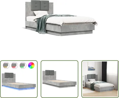 Produktbild von The Living Store Bettgestell mit Kopfteil und LED-Leuchten Betongrau 75x190 cm