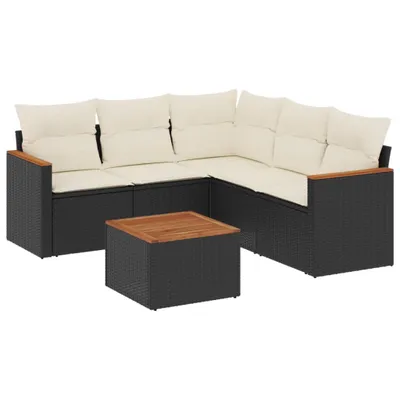 Produktbild von 6-tlg. Garten-Sofagarnitur mit Kissen Schwarz Poly Rattan