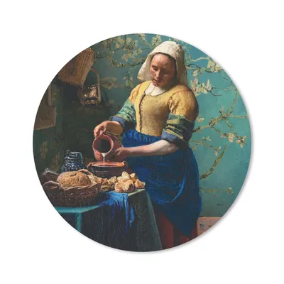Produktbild von MuchoWow® Mauspad Mousepad Milchmädchen - Mandelblüte - Van Gogh - Vermeer - Gemälde - Alte Meister 50x50 cm - Mousepads - Maus Mat - Pad - Mausunterlage - Vinyl
