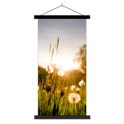 Produktbild von MuchoWow® Textilposter Löwenzahn - Gras - Sonnenuntergang 60x120 cm mit schwarzem Rahmen - Magnete
