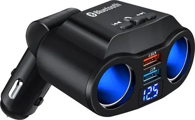 Zdjęcie produktu dla Zapalniczka samochodowa z Bluetooth i oświetleniem LED – 12 V/24 V – z nadajnikiem FM – 2 gniazda zapalniczki – 2 porty USB