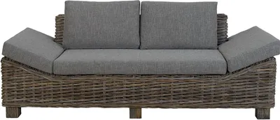 Produktbild von KRINES HOME Geschmackvolles Rattan-Sofa aus ungeschältem Naturmaterial / Elegante Couch für stilbewusstes Einrichten mit hochwertigen Polstern aus echtem Rattan (Grau)