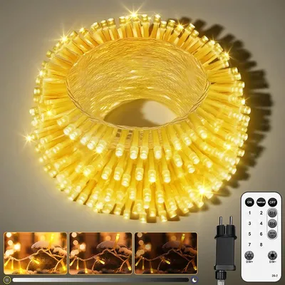 Obrázok produktu pre Reťaz svetiel – LED svetielka – 100 LED diód – diaľkové ovládanie – stmívateľné – teplá biela farba – 8 režimov svietenia – ochrana IP54