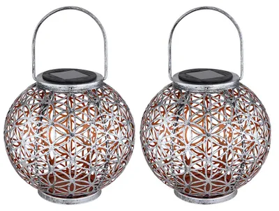 Produktbild von 2er Set LED Solarleuchte, Kugel, Geflecht, silber, H 29 cm