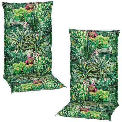 Produktbild von NYVI Hochlehner Auflagen Piemont 2er Set - 118x46x8 cm Kaktuslandschaft - Extra Starker 8cm Sitzpolster - Gartenmöbel Auflagen mit Halteband & Bindebändern