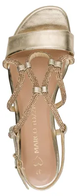 Produktbild von MARCO TOZZI Damen Sandale glänzende Bänder Schnalle Vegan 2-28101-46, Größe:40 EU, Farbe:Gold