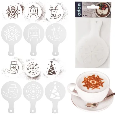 Produktbild von Orion Deko-Schablonen für Kaffee und Desserts Kaffeeschablonen Vorlagen Weihnachten 6 El.