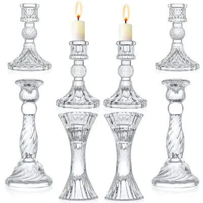 8er-Set Glaskerzenhalter, durchsichtig, konisch, für Teelichter