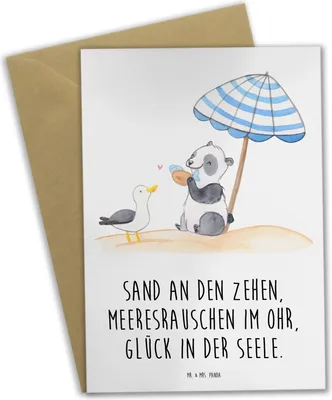 Produktbild von Mr. & Mrs. Panda Glückwunschkarte Sommer Meer Glück - Weiß - Geschenk, hochzeitskarten, einladungskarten, Sommerferien, Küste, Jahreszeiten, am Strand, neujahrskarte