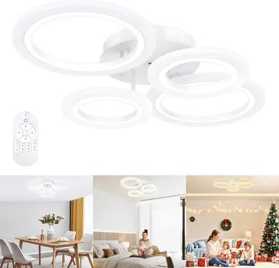 Produktbild von UISEBRT 60W LED Deckenleuchte Dimmbar mit Fernbedienung - Moderne Deckenlampe für Wohnzimmer, Schlafzimmer, 4-Ring Design, Helligkeit einstellbar