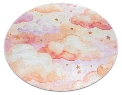 Imagen del producto de Alfombra lavable BAMBINO 61510 circulo Nubes, estrellas para niños antideslizante - crema / rosado beige circulo 120 cm