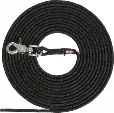 Produktbild von Trixie Schleppleine, rund aus Segeltau mit Trigger Snap Hook - schwarz - 5 m