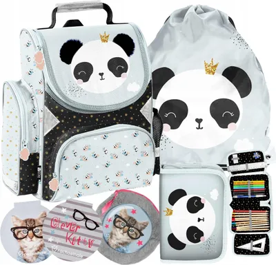 Obrázek produktu pro 4ks panda školní taška batoh brašna penál sportovní taška pouzdro s 2 sešity pro dívky panda medvěd