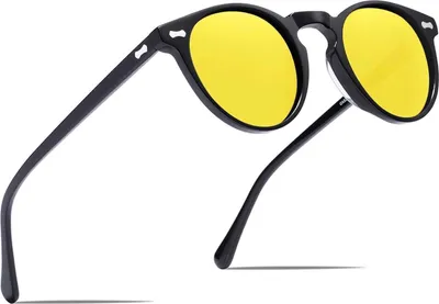 Produktbild von CARFIA Polarisierte Sonnenbrille Herren Runden Rahmen Gelbe Gläser mit Etui