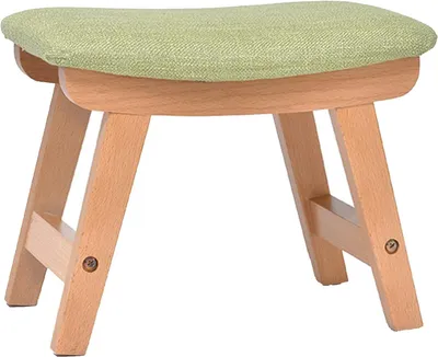 Produktbild von Fußbank und Schminkhocker mit Holzbeinen, einfache Montage, Ottomane für Wohnzimmer und Schlafzimmer, Leinenbezug mit konkaver Sitzfläche, Schminkhocker in Walnuss, 38,5x25,5x29cm(15x10x11Zoll)