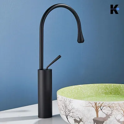 Produktbild von Lydia | Hotel Gastro Schwarz Badarmatur | Edelstahl Wasserhahn Für hohe Waschbecken |Mischbatterie 2 Anschlüsse | Hochdruck Armatur hoch |Badezimmer