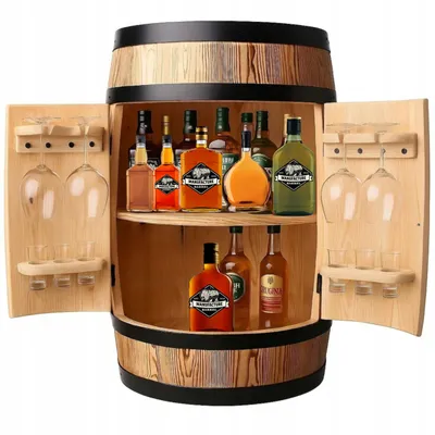 Zdjęcie produktu dla Drewniana szafka barowa 80 x 55 cm – solidna drewniana szafka barowa na alkohol, wino i whisky z uchwytami na szklanki | Ręcznie wykonana w UE | Meble barowe premium w stylu loftowym i rustykalnym