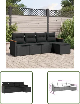 Produktbild von The Living Store 5-tlg. Garten-Sofagarnitur mit Kissen Schwarz Poly Rattan