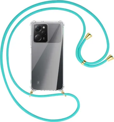 Produktbild von Handykette Backcover-Schutzhülle mit Band (Metall goldfarben) für Xiaomi Poco X5 Pro (6.67'') - türkis