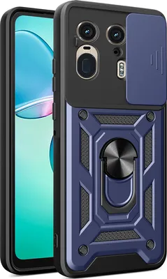 Immagine prodotto di Custodia per Motorola Edge 50 Ultra, Custodia in silicone TPU Bumper con supporto ad anello, protezione per fotocamera Blu