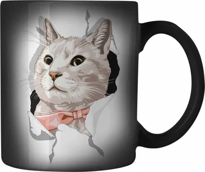 Produktbild von Trendation - Lustige Katzen Farbwechsel Zauber-Tasse Geschenk Katzenbesitzerin 3D Katzengrafik Geschenkidee (Schwarz)