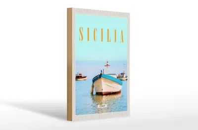 Produktbild von Holzschild Reise 20x30cm Sizilien Italien Boot Ufer Strand