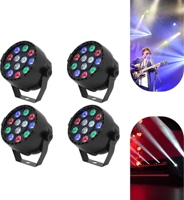 Produktbild von LED Bühnenbeleuchtung - Mini PAR Scheinwerfer 12 W - Set 4×12 Spots - 240 V DC - EU Stecker - Für Hochzeit und Party