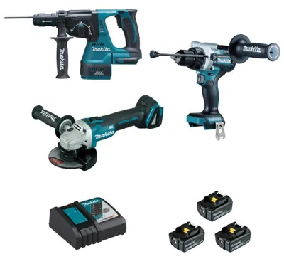 Image de Pack 3 outils MAKITA DLX3157TJ (DDF486+DHR243+DGA506+BL1850×3+DC18RC+MAK2&4)