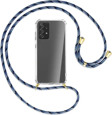 Produktbild von Handykette Backcover-Schutzhülle mit Band (Metall goldfarben) für Samsung Galaxy A72 - Blautöne