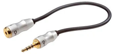 A close-up studio shot of a 3.5mm audio adapter cable.