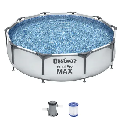 Image de Bestway® Steel Pro MAX™ Kit piscine à cadre avec pompe de filtration Ø 305 x 76 cm, gris clair, rond