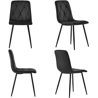 Produktbild von Esszimmerstuhl (4er Set), Polsterstuhl mit Rückenlehne und Metallbeinen, Bezug aus Samt, Wohnzimmerstuhl