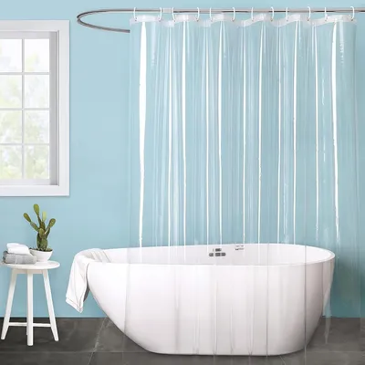 Imagen del producto de Cortina de ducha transparente, resistente al moho, de 180 x 200 cm, con 12 anillas, para bañera y ducha
