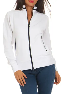 Produktbild von Mivaro Damen Sweatjacke tailliert mit Stehkragen und Reißverschluss sportlich elegant aus Baumwolle mit Fleece innen warm bequem für Freizeit Arbeit und Alltag in vielen Farben erhältlich